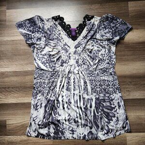 Romantic Victorian Goth Soft Grunge Beverly Drive Blouse BW Abstract Lace 1X